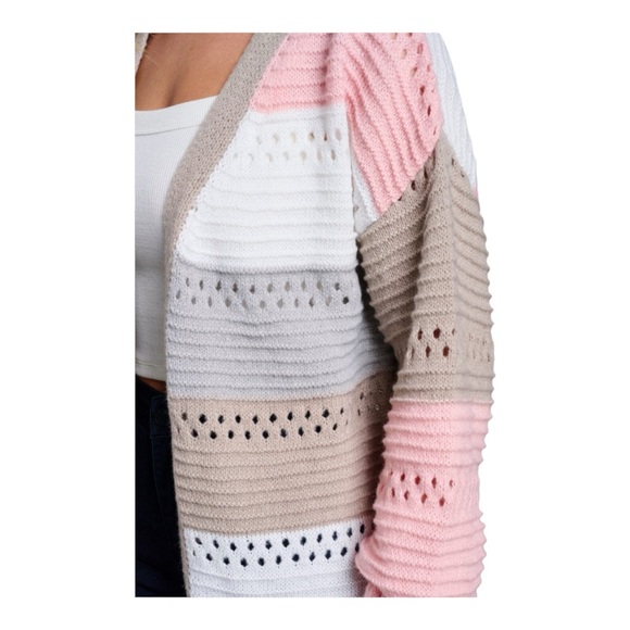 TRES CHIC Beautiful color block open front cardigan S M L XL - Picture 6 of 6